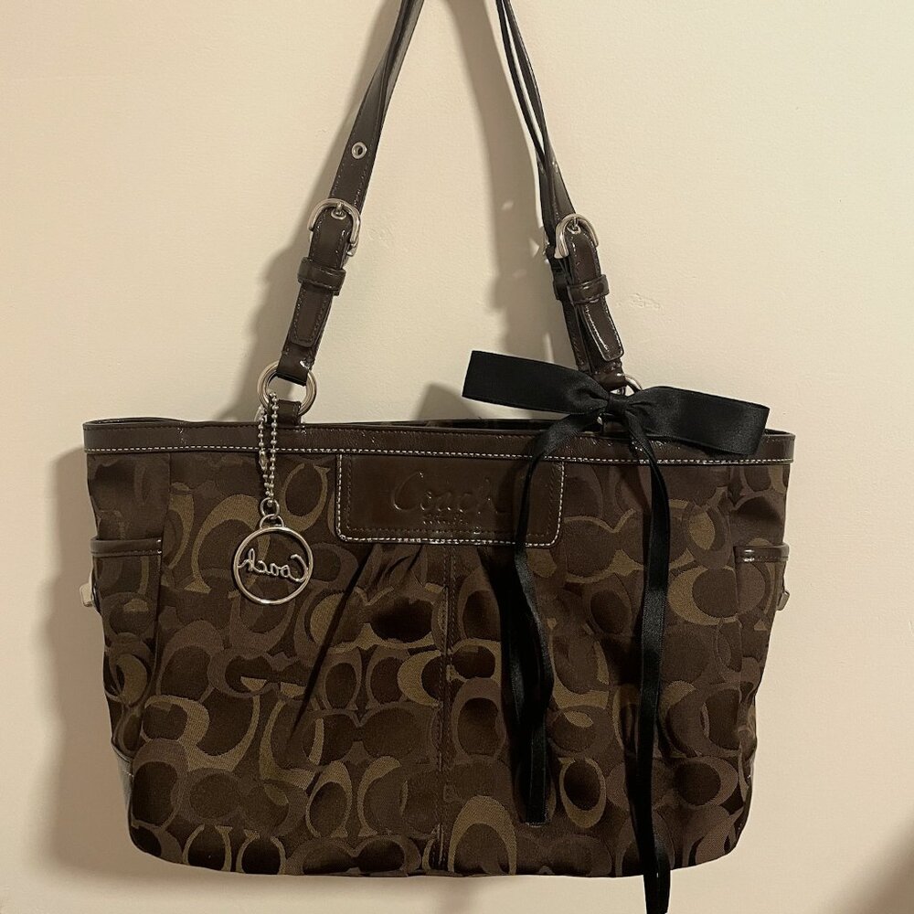 (SOLD) Coach Brown Signature Canvas Tote (2009) with Silver Hardware #13762